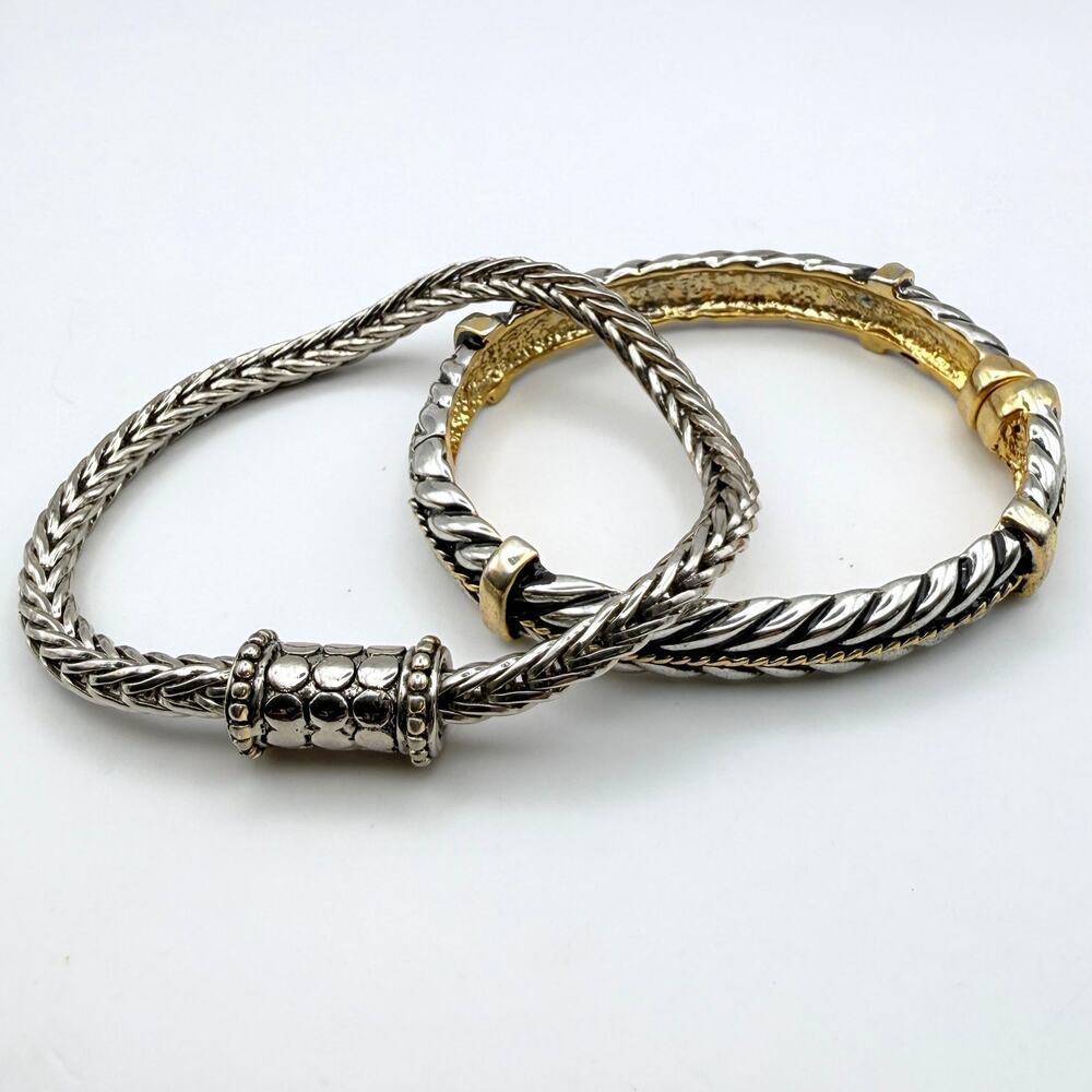 Set 2 Twisted Cable Rope Clamper Bangle Bracelet Mixed Metal Silver Gold Tone